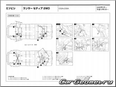 Mitsubishi Lancer Cedia (CS2A CS5A) 2000-2003 (RH Japanese market) Body dimensions