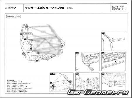 Mitsubishi Lancer Evolution VII (CT9A) 2001-2002 (RH Japanese market) Body dimensions