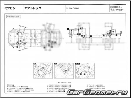 Mitsubishi Airtrek (CU2W CU4W) 20012005 (RH Japanese market) Body dimensions