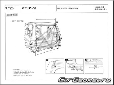 Mitsubishi Pajero iO 19982007 (RH Japanese market) Body dimensions