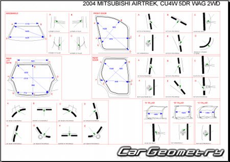 Mitsubishi Airtrek Sport Gear (CU4) 2003-2005 (RH Japanese market) Body dimensions