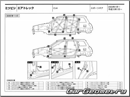 Mitsubishi Airtrek Sport Gear (CU4) 2003-2005 (RH Japanese market) Body dimensions