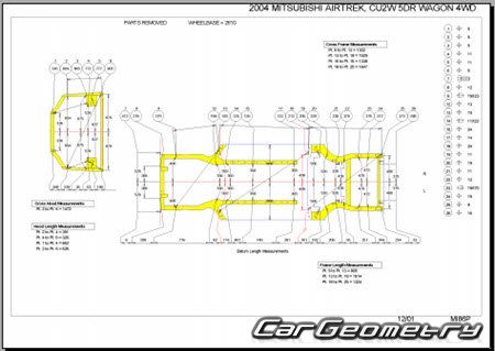 Mitsubishi Airtrek Sport Gear (CU4) 2003-2005 (RH Japanese market) Body dimensions