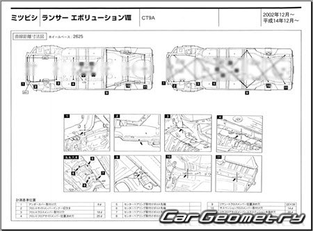 Mitsubishi Lancer Evolution VIII (CT9A) 2003-2005 (RH Japanese market) Body dimensions