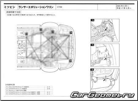 Mitsubishi Lancer Evolution Wagon (CT9W) 2005-2006 (RH Japanese market) Body dimensions