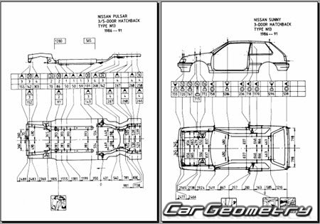 Nissan Pulsar & Langley & Liberta Villa (N13) 19861990 (RH Japanese market) Body dimensions