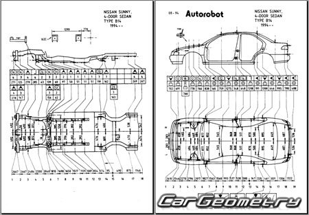 Nissan Sunny & Lucino (B14) 1993-1999 (RH Japanese market) Body dimensions