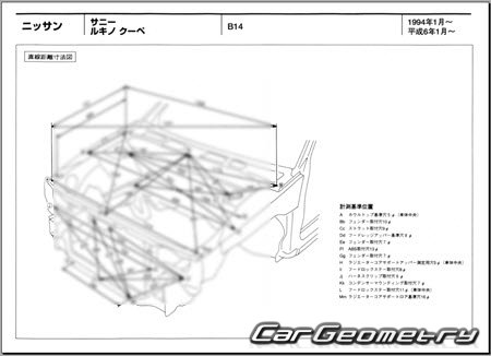 Nissan Sunny & Lucino (B14) 1993-1999 (RH Japanese market) Body dimensions