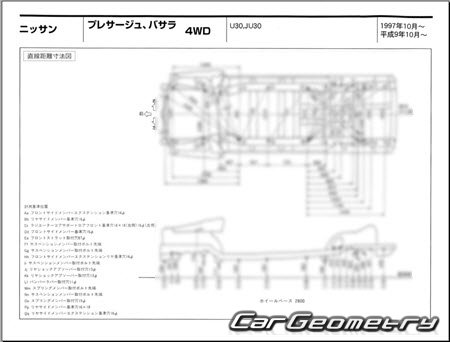 Nissan Bassara & Presage (U30) 1997-2003 (RH Japanese market) Body dimensions