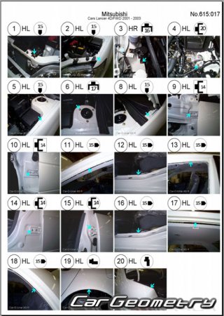 Mitsubishi Lancer Cedia (CS2A CS5A) 2000-2003 (RH Japanese market) Body dimensions