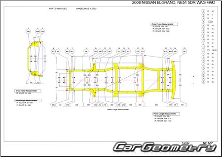 Nissan Elgrand (E51) 2002-2010 (RH Japanese market) Body dimensions