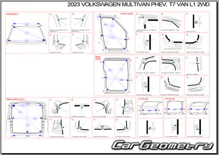Размеры кузова Volkswagen Multivan 2022–2031 Body Repair Manual Размеры кузова Volkswagen Multivan 2022–2031 Body Repair Manual