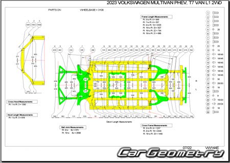Размеры кузова Volkswagen Multivan 2022–2031 Body Repair Manual Размеры кузова Volkswagen Multivan 2022–2031 Body Repair Manual