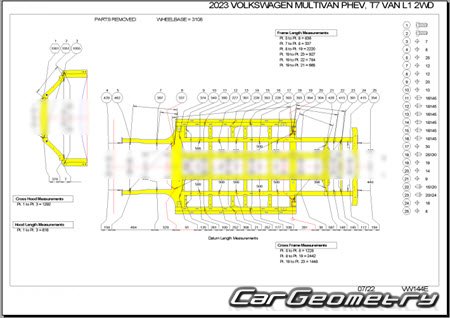 Размеры кузова Volkswagen Multivan 2022–2031 Body Repair Manual Размеры кузова Volkswagen Multivan 2022–2031 Body Repair Manual