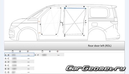 Размеры кузова Volkswagen Multivan 2022–2031 Body Repair Manual Размеры кузова Volkswagen Multivan 2022–2031 Body Repair Manual