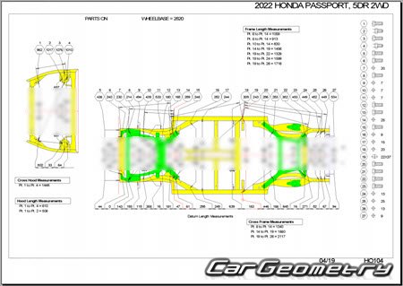 Размеры кузова Honda Passport 2019-2024 Body Repair Manual Размеры кузова Honda Passport 2019-2024 Body Repair Manual