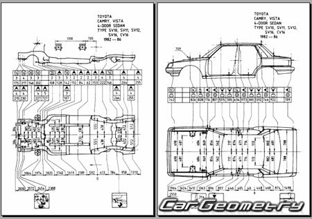 Toyota Camry (CV10 CV11 SV11) 1983-1986 Body dimensions