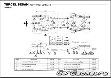 Кузовные размеры Toyota Tercel (EL31) 1986-1991 Кузовные размеры Toyota Tercel (EL31) 1986-1991