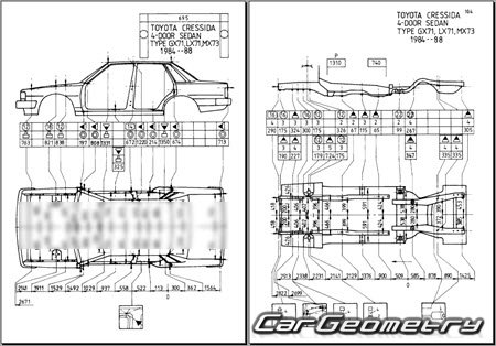 ������� ������ Toyota Cressida (MX72 MX73) 1985-1988 Body dimensions