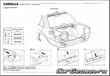 Toyota Corolla (E80) 1984-1987 Body dimensions 