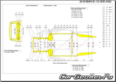 ������� ������ BMW i8 (I12) 2014-2020 Body dimensions