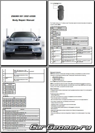 ������� ������ Zeekr 001 2021-2028 Body Repair Manual